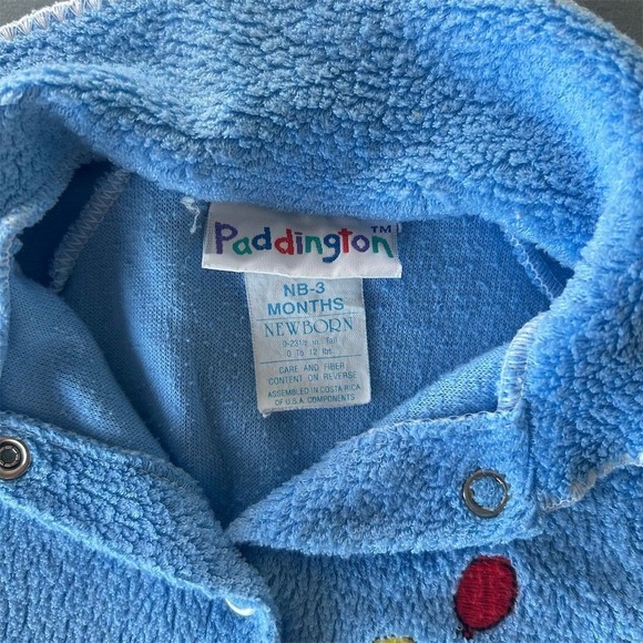 Vintage Paddington Bear Newborn Blue Footed Sleeper Pajamas Retro Kidcore Y2K - Picture 4 of 11